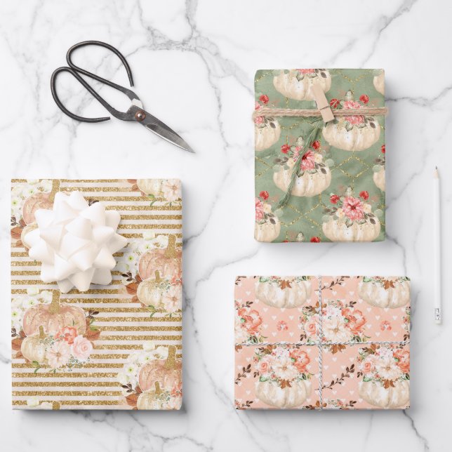 Feuille De Papier Cadeau Citrouille de douche bébé tendance fille Anniversa (Recto)