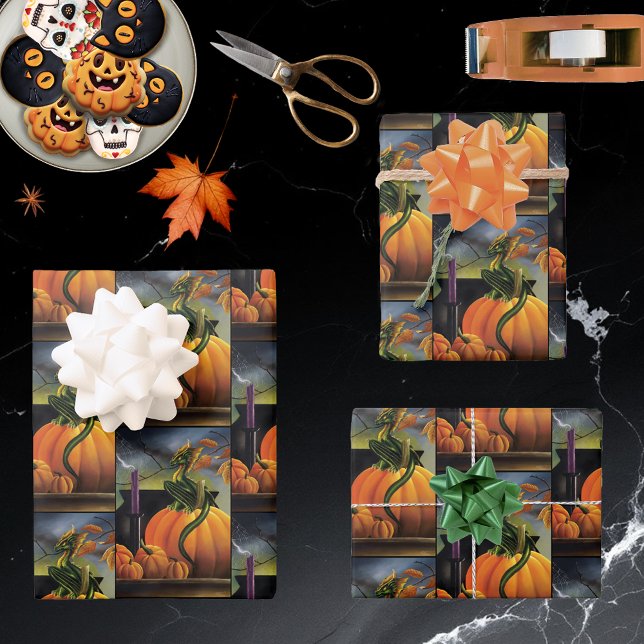 Feuille De Papier Cadeau Citrouille Dragon Cauldron Halloween (Créateur téléchargé)