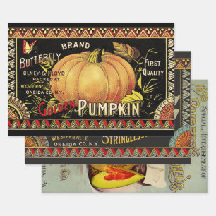 Feuille De Papier Cadeau Citrouille Étiquette Antique marque de papillon