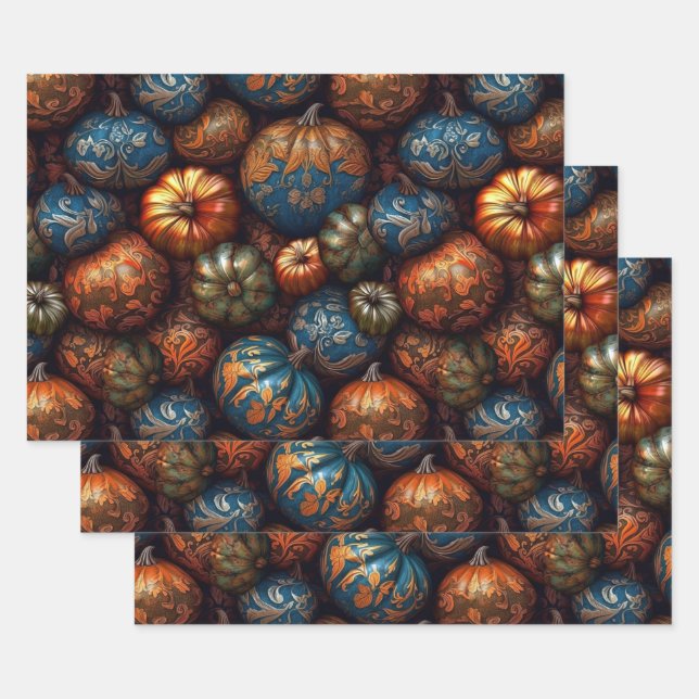Feuille De Papier Cadeau Citrouille Filigree (Lot)