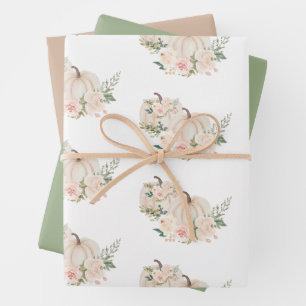 Feuille De Papier Cadeau Citrouille Floral Chute Beige Sage