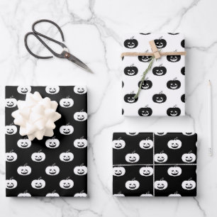 Feuille De Papier Cadeau Citrouille noir et blanc mignon Motif Halloween