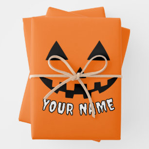 Feuille De Papier Cadeau Citrouille orange personnalisé Halloween Votre Nom