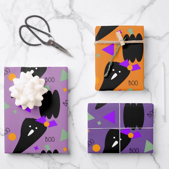 Feuille De Papier Cadeau Citrouille orange violet Halloween Ghost (Recto)