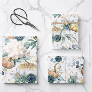 Feuille De Papier Cadeau Citrouille Succulents Gold Greenery Eucalyptus Fal