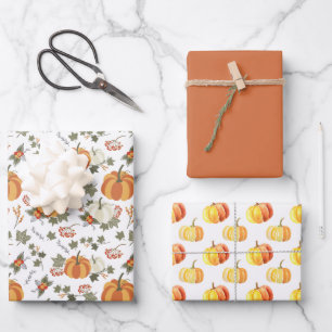 Feuille De Papier Cadeau Citrouilles d'automne amusants coordonnés