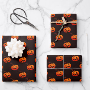 Feuille De Papier Cadeau Citrouilles d'Halloween, Citrouilles Orange Farce 