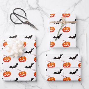 Feuille De Papier Cadeau Citrouilles et chauves-souris d'Halloween, Trou ou