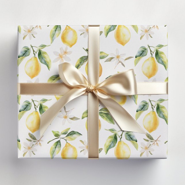 Feuille De Papier Cadeau Citrus Citron Fruit Floral Motif botanique (In situ)