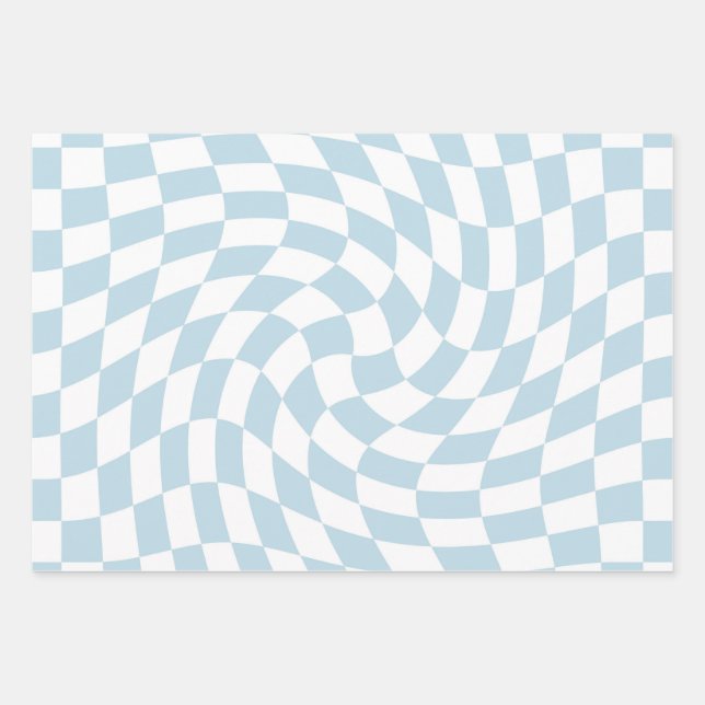 Feuille De Papier Cadeau Clair Retro Blue Pastel Warped Checkerboard (Devant)