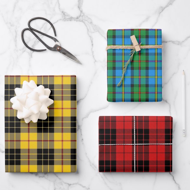 Feuille De Papier Cadeau Clan MacLeod Lewis Harris Raasay Tartan Combo (Recto)