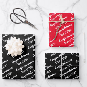 Feuille De Papier Cadeau Classe de félicitations de 2023 Rouge Noir et Blan