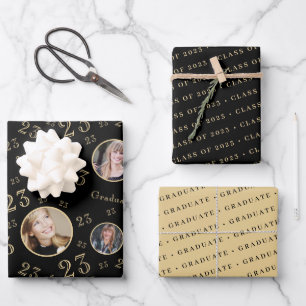 Feuille De Papier Cadeau Classe de Typographie de l'or noir de 2023