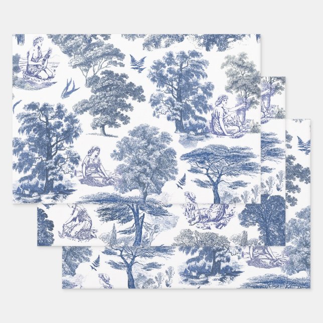 Feuille De Papier Cadeau Classé élégant Bleu Country Toile (Lot)