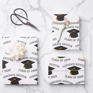 Feuille De Papier Cadeau Classe personnalisée de 20xx Black Graduation Cap