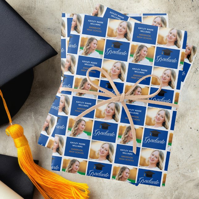 Feuille De Papier Cadeau Classe photo Blue Graduation de 2025 Custom Party (Créateur téléchargé)
