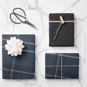 Feuille De Papier Cadeau Classic audacieux bleu marine plaid et étoiles