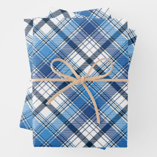 Feuille De Papier Cadeau Classic Blue and White Vintage Plaid Pattern 