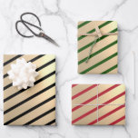 Feuille De Papier Cadeau Classic Elegant Christmas Gold Stripe<br><div class="desc">Joli motif de Noël en faux or,  noir,  rouge & vert.</div>