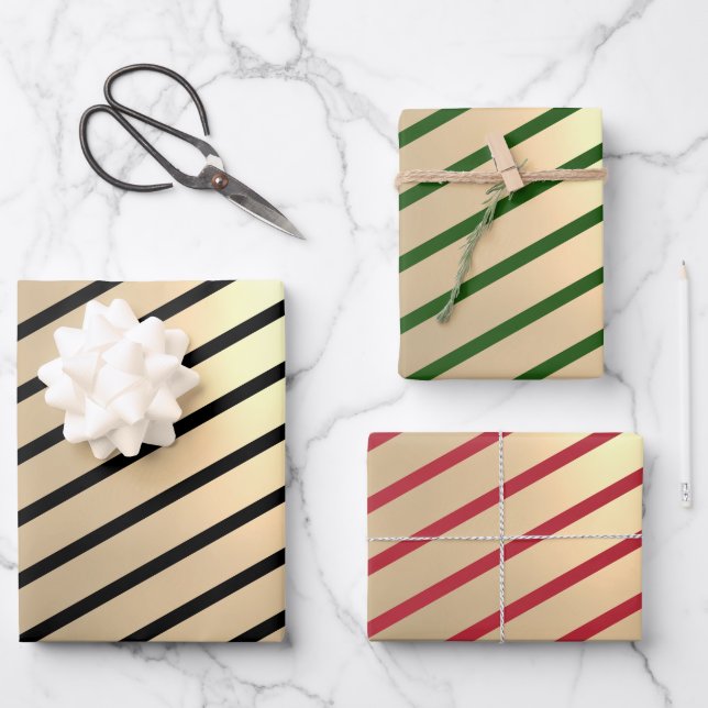 Feuille De Papier Cadeau Classic Elegant Christmas Gold Stripe  (Recto)