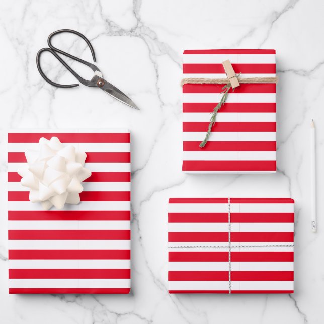 Feuille De Papier Cadeau Classic élégant moderne rouge et blanc rayé (Recto)