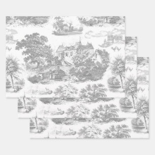 Feuille De Papier Cadeau Classic Gris Blanc Vintage Français Château Toile