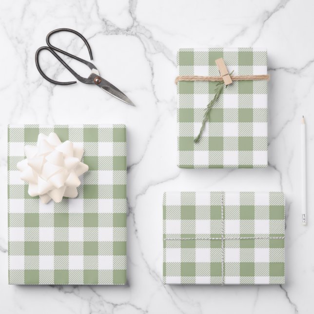 Feuille De Papier Cadeau Classic Sage Green Plaid (Recto)