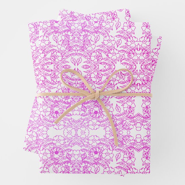 Feuille De Papier Cadeau classique blanc et rose Floral aquarelle élégant (En situation)