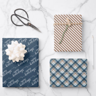 Feuille De Papier Cadeau Classique Bleu Bleu Taupe Beige Blanc Plaid