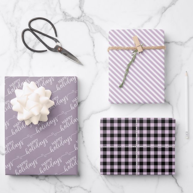 Feuille De Papier Cadeau Classique classique violet rose noir Plaid (Recto)