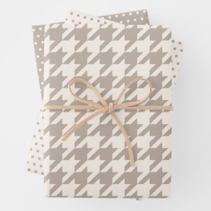 Feuille De Papier Cadeau Classique Ivoire Taupe Motif Pied-de-Poule
