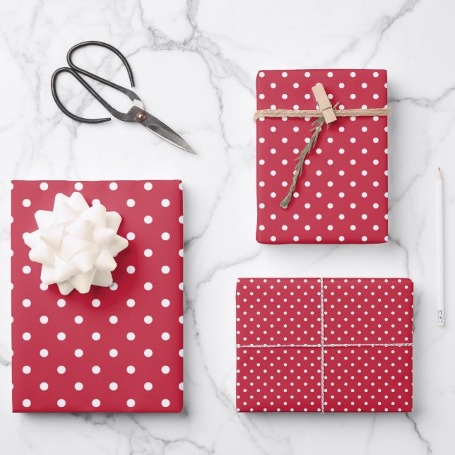 Feuille De Papier Cadeau Classique pois blanc - Rouge cerise (Recto)