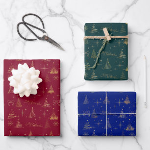Feuille De Papier Cadeau Classiques avec élégants Doodles d'arbre de Noël d