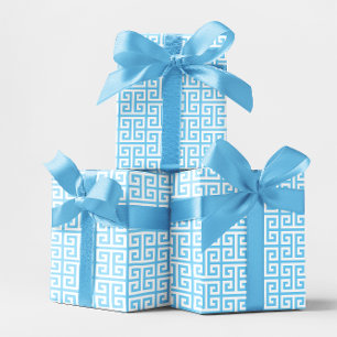 Feuille De Papier Cadeau Clé grecque bleu bébé