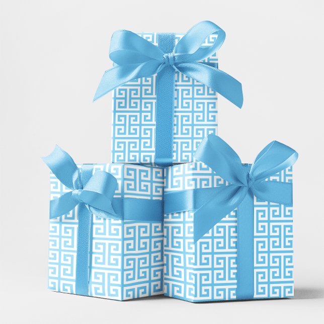 Feuille De Papier Cadeau Clé grecque bleu bébé (Baby Blue Greek Key Wrapping Paper Sheets)