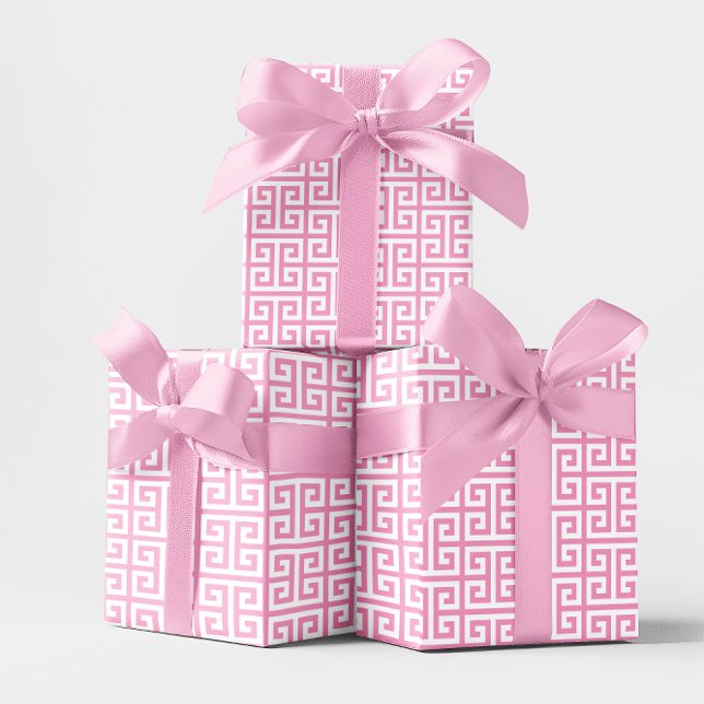 Feuille De Papier Cadeau Clé grecque rose clair (Light Pink Greek Key Wrapping Paper Sheets)