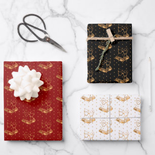 Feuille De Papier Cadeau Cloches de Noël en rouge, noir et blanc