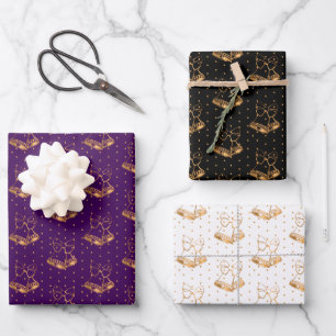 Feuille De Papier Cadeau Cloches de Noël sur violet, noir et blanc
