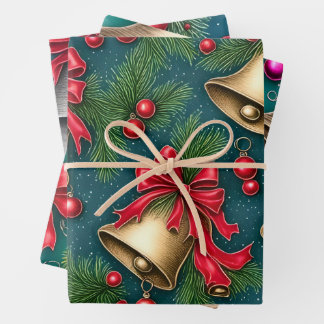 Feuille De Papier Cadeau Cloches de Noël Whimsical Rétro