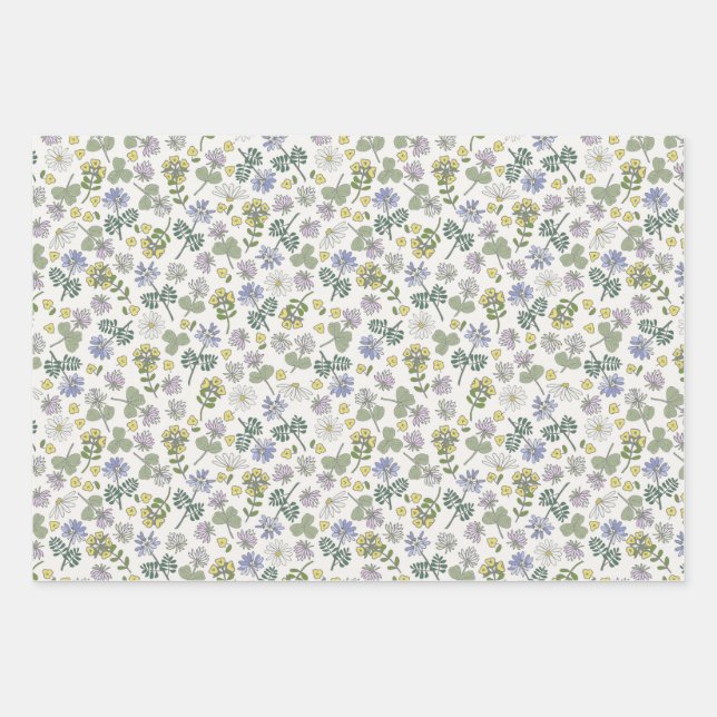 Feuille De Papier Cadeau Cloches et Fleurs sauvages (Devant)