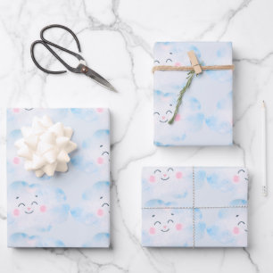 Feuille De Papier Cadeau Clouds bleu Pastel Baby sur bleu