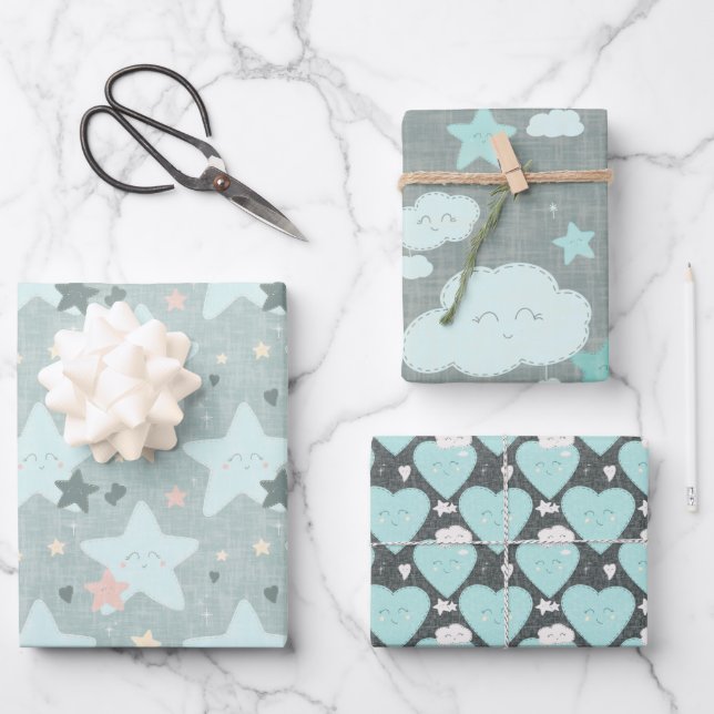 Feuille De Papier Cadeau Clouds, étoiles et coeurs Infirmière envelopper ca (Recto)