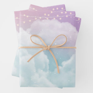 Feuille De Papier Cadeau Clouds Pastel & Fairy Lights Envelopper les feuill