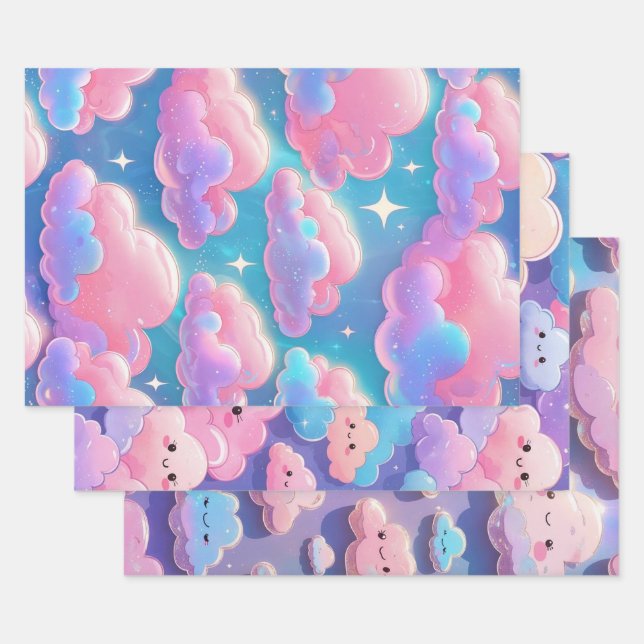 Feuille De Papier Cadeau Clouds pastel Holo Fluffy (Lot)