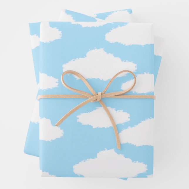 Feuille De Papier Cadeau Clouds Wrapping Paper with Blue Background (En situation)