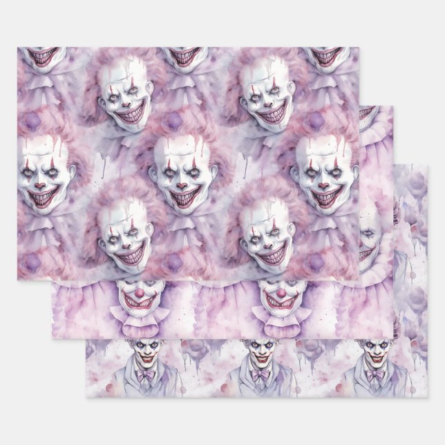 Feuille De Papier Cadeau Clown d'Halloween (Lot)