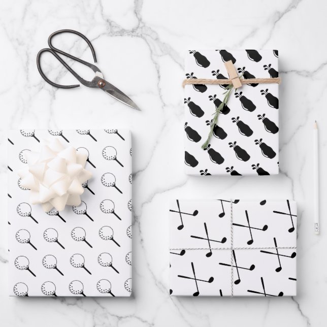 Feuille De Papier Cadeau Clubs de golf Balls Tee - shirt Moderne Sports Noi (Recto)