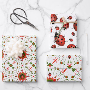 Feuille De Papier Cadeau Coccinelle de Noël 3 Styles Rouge Blanc Vert