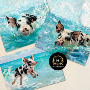Feuille De Papier Cadeau Cochon de plage nageant découpage