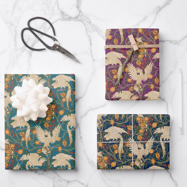 Feuille De Papier Cadeau Cockatoo and Pomegranate by Walter Crane Dark (Recto)